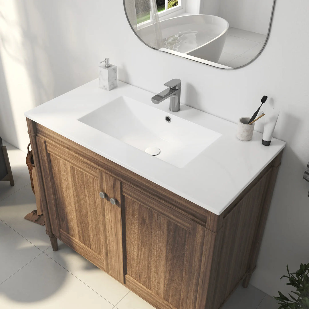 36-inch white rectangular ceramic vanity top with sink