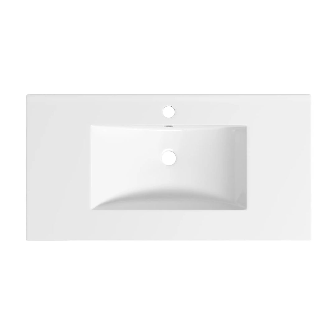 White rectangular ceramic vanity top with single faucet hole