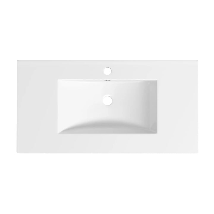 White rectangular ceramic vanity top with single faucet hole