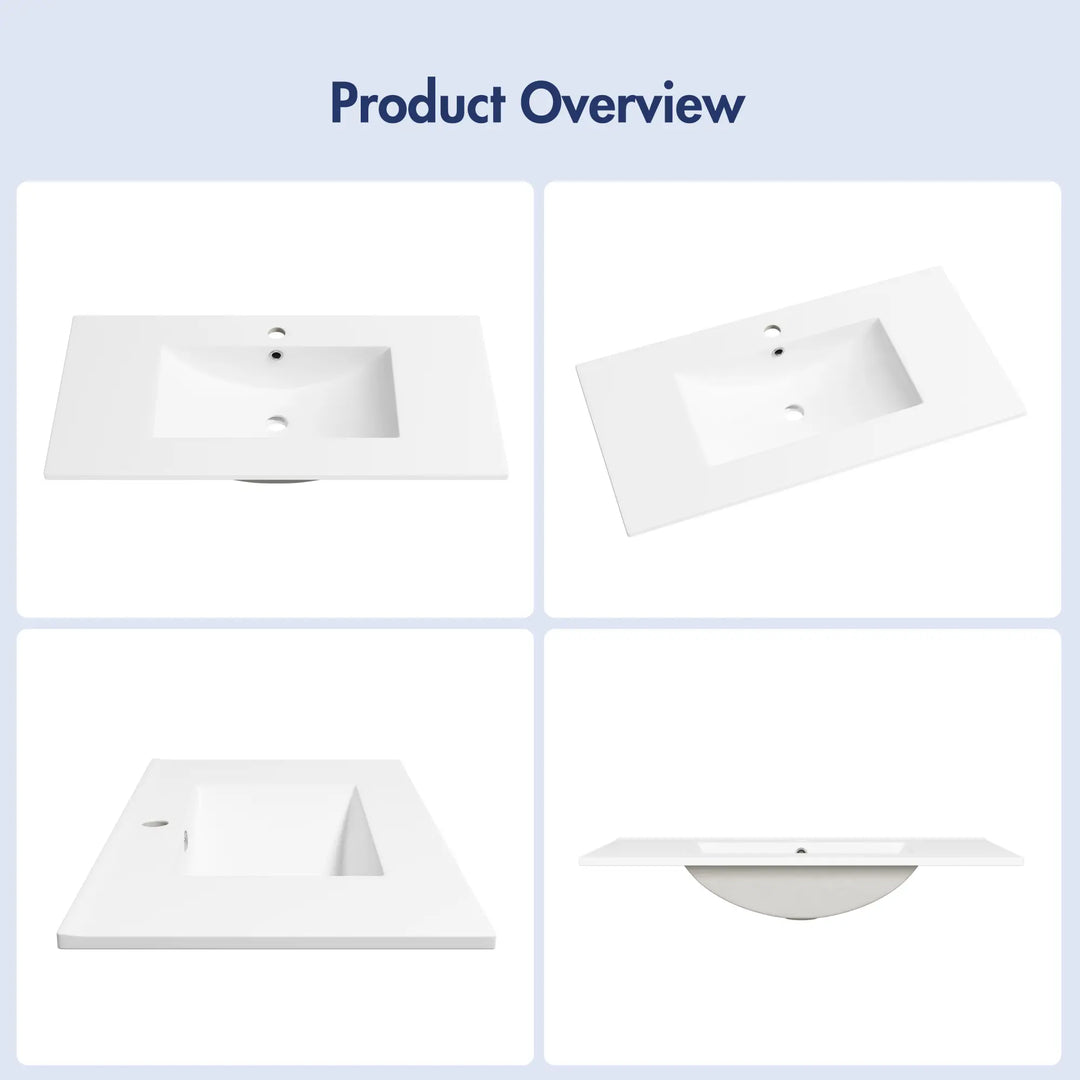 White rectangular ceramic vanity top with single faucet hole