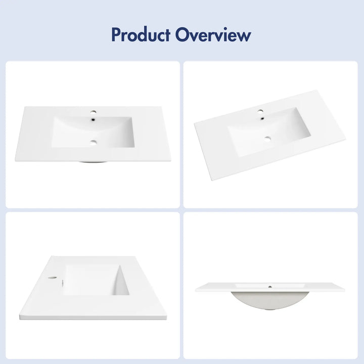 White rectangular ceramic vanity top with single faucet hole