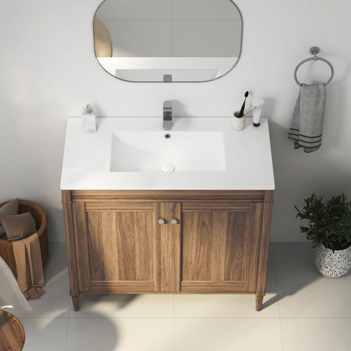 36-inch white rectangular ceramic vanity top with sink