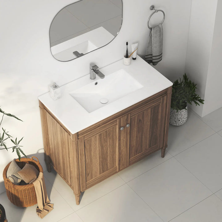 36-inch white rectangular ceramic vanity top with sink