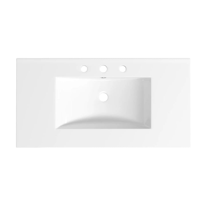 Rectangular white ceramic vanity sink with 3-hole mount