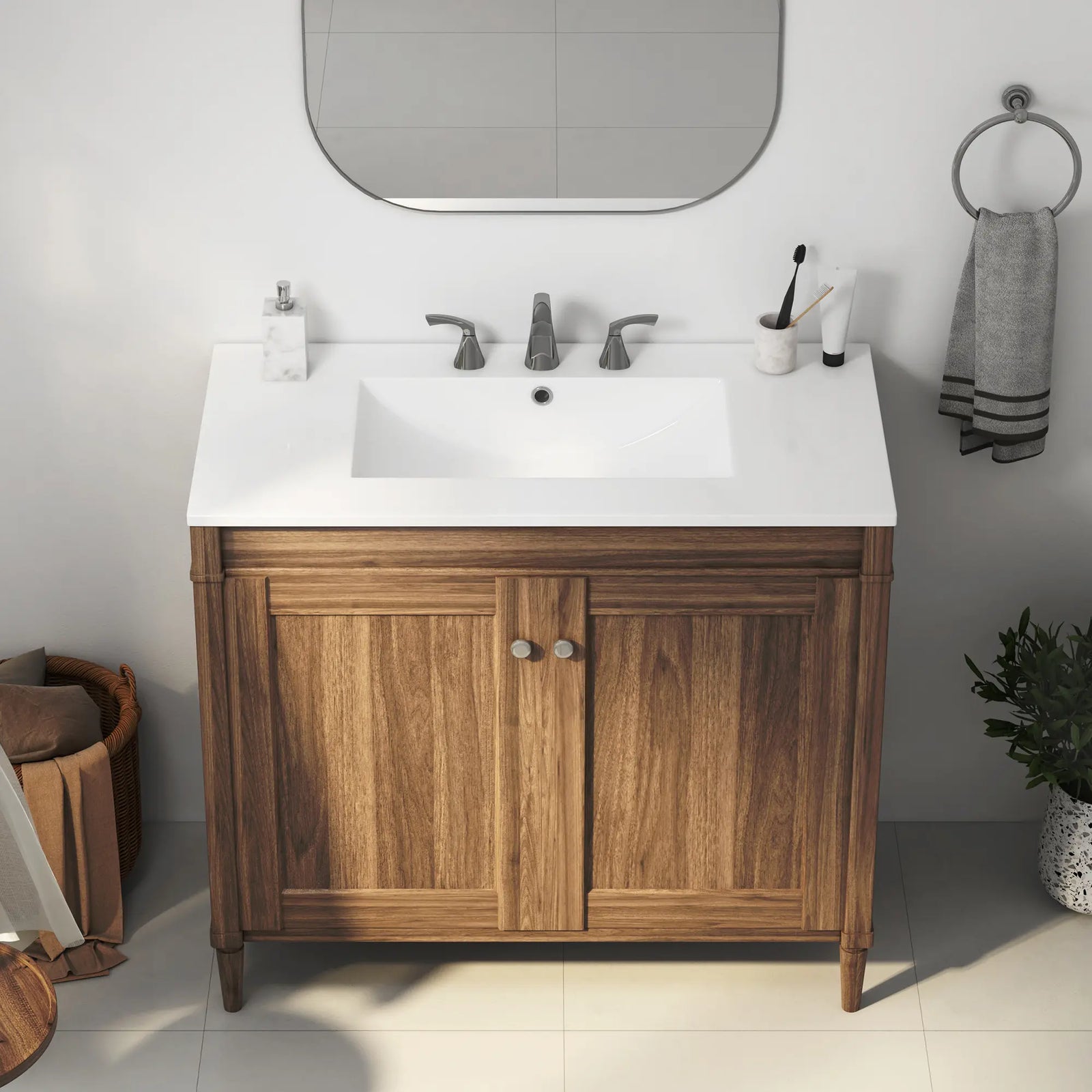 White rectangular ceramic sink with overflow and 3-hole faucet setup#faucet-mount_widespread-faucet