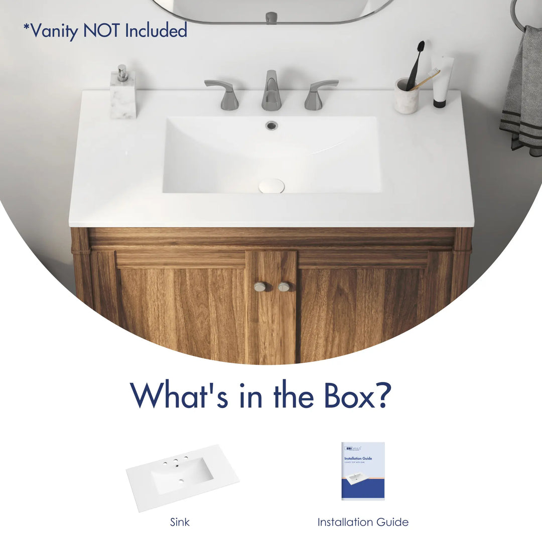 White rectangular 3-hole sink and installation guide