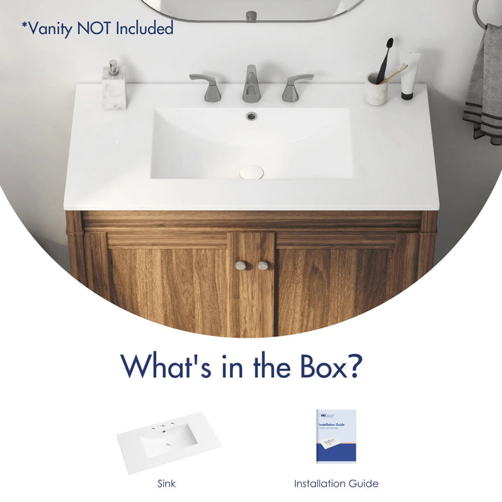 White rectangular 3-hole sink and installation guide