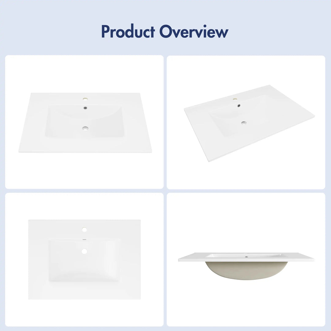 Dayton 31" Rectangular Vanity Top Vitreous China Sink in White with Single Faucet Hole (Sink Only)