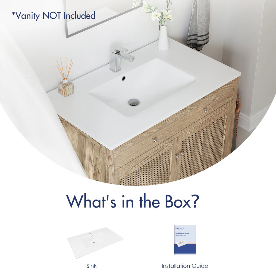 White integrated vanity top and installation guide.