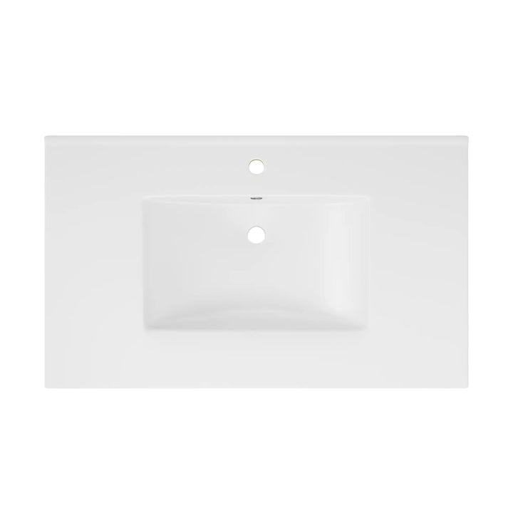 White rectangular vanity top with pre-drilled faucet hole.