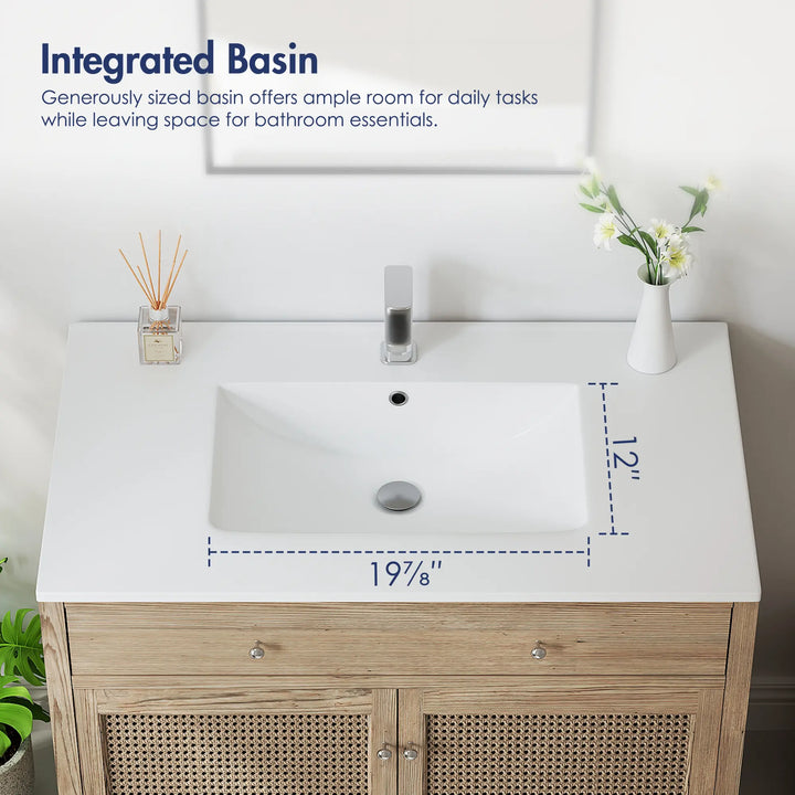 Large white integrated basin with 19 7/8" x 12" dimensions.
