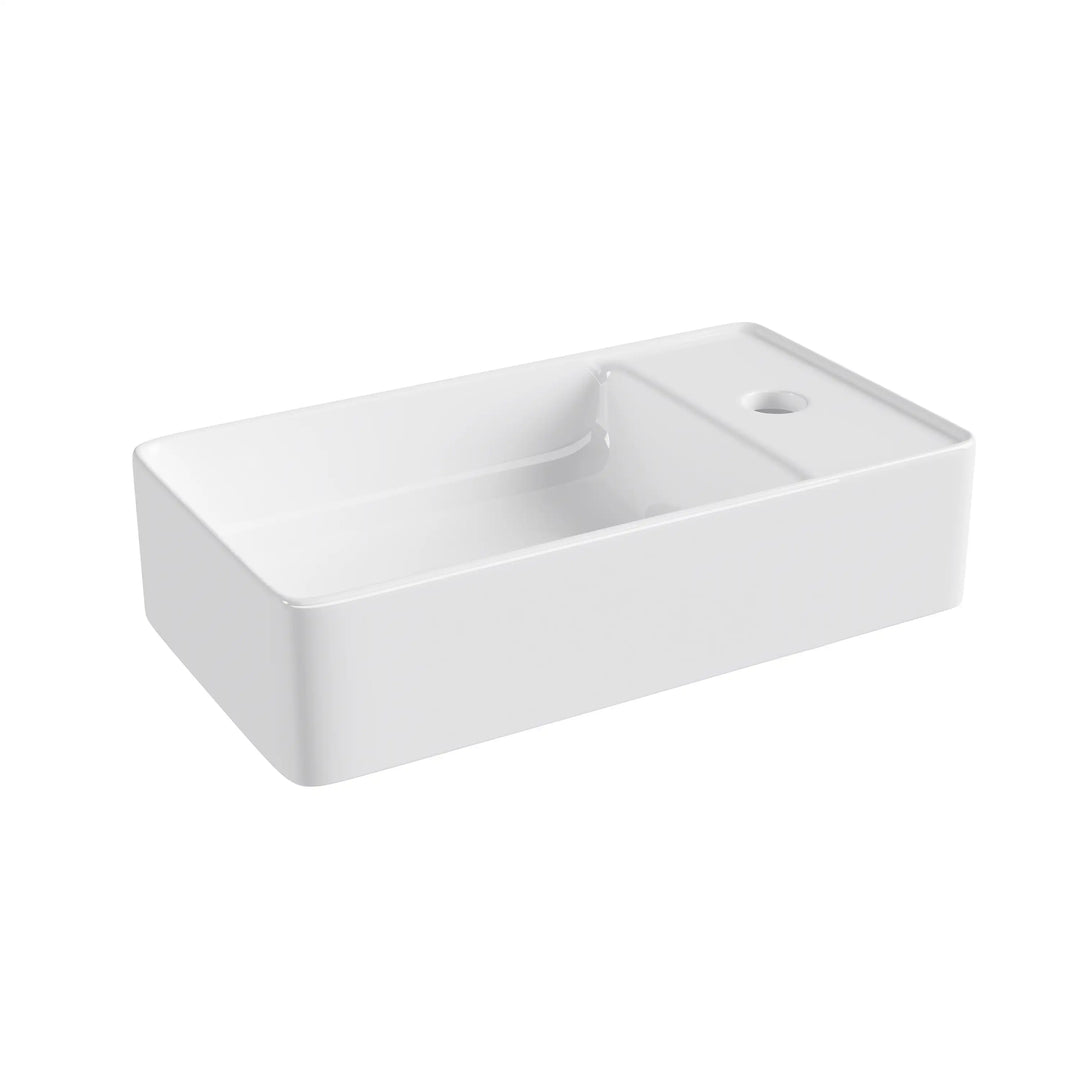 Detailed dimensions and technical specifications diagram of a ceramic sink