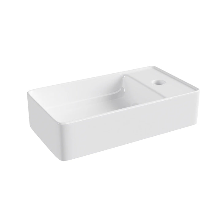 Detailed dimensions and technical specifications diagram of a ceramic sink