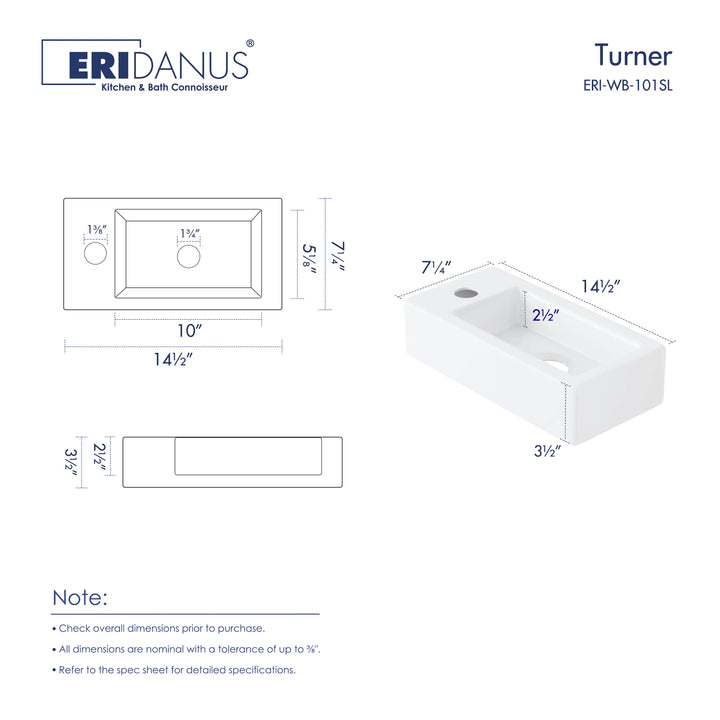 Eridanus 14.5" Compact Wall-Mount Sink – Rectangular Ceramic Basin, White