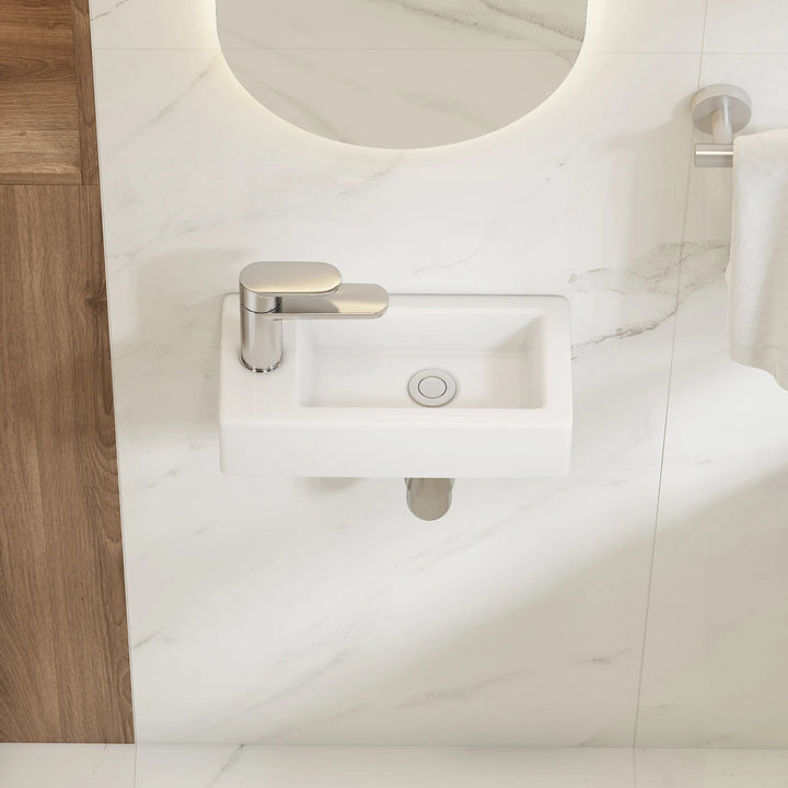 Eridanus 14.5" Compact Wall-Mount Sink – Rectangular Ceramic Basin, White