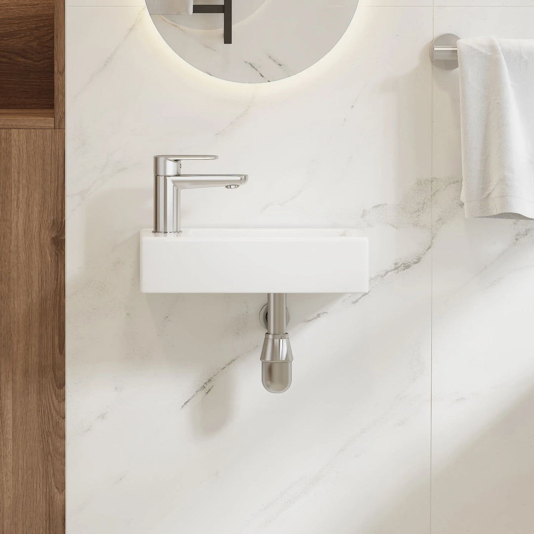 Eridanus 14.5" Compact Wall-Mount Sink – Rectangular Ceramic Basin, White