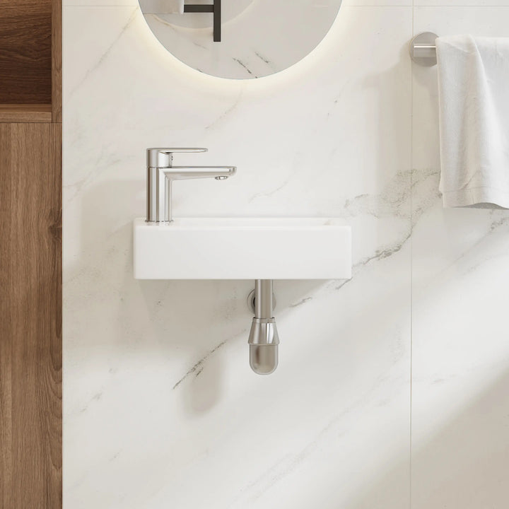 Eridanus 14.5" Compact Wall-Mount Sink – Rectangular Ceramic Basin, White