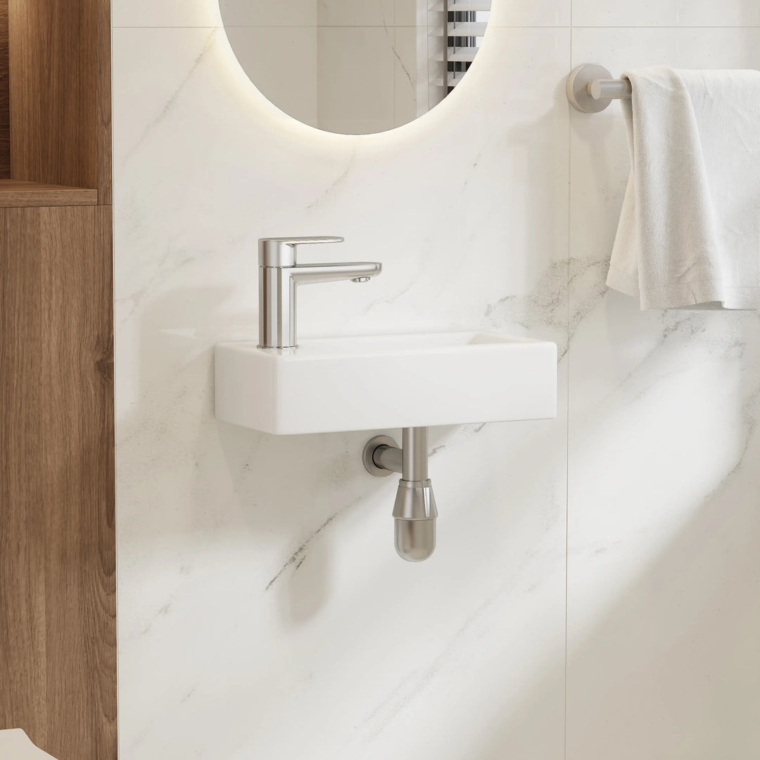 Eridanus 14.5" Compact Wall-Mount Sink – Rectangular Ceramic Basin, White