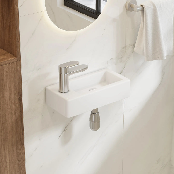 Eridanus 14.5" Compact Wall-Mount Sink – Rectangular Ceramic Basin, White