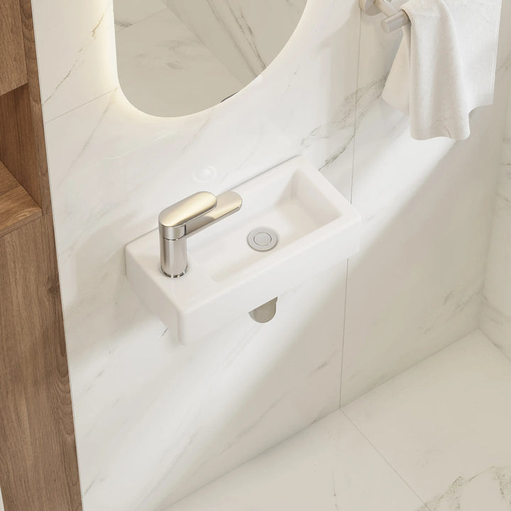 Eridanus 14.5" Compact Wall-Mount Sink – Rectangular Ceramic Basin, White
