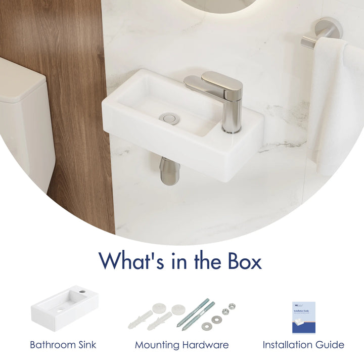 Eridanus 14.5" Compact Wall-Mount Sink – Rectangular Ceramic Basin, White