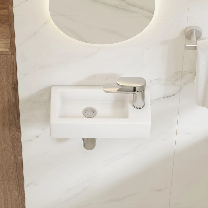 Eridanus 14.5" Compact Wall-Mount Sink – Rectangular Ceramic Basin, White