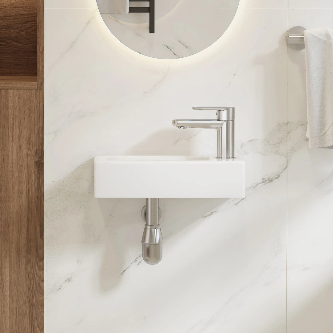 Eridanus 14.5" Compact Wall-Mount Sink – Rectangular Ceramic Basin, White