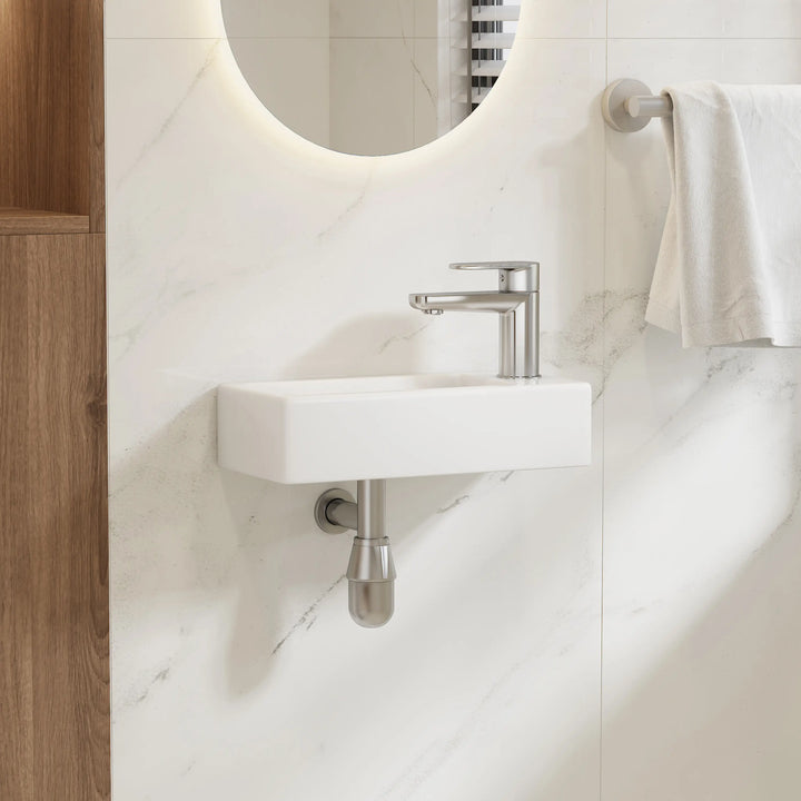 Eridanus 14.5" Compact Wall-Mount Sink – Rectangular Ceramic Basin, White