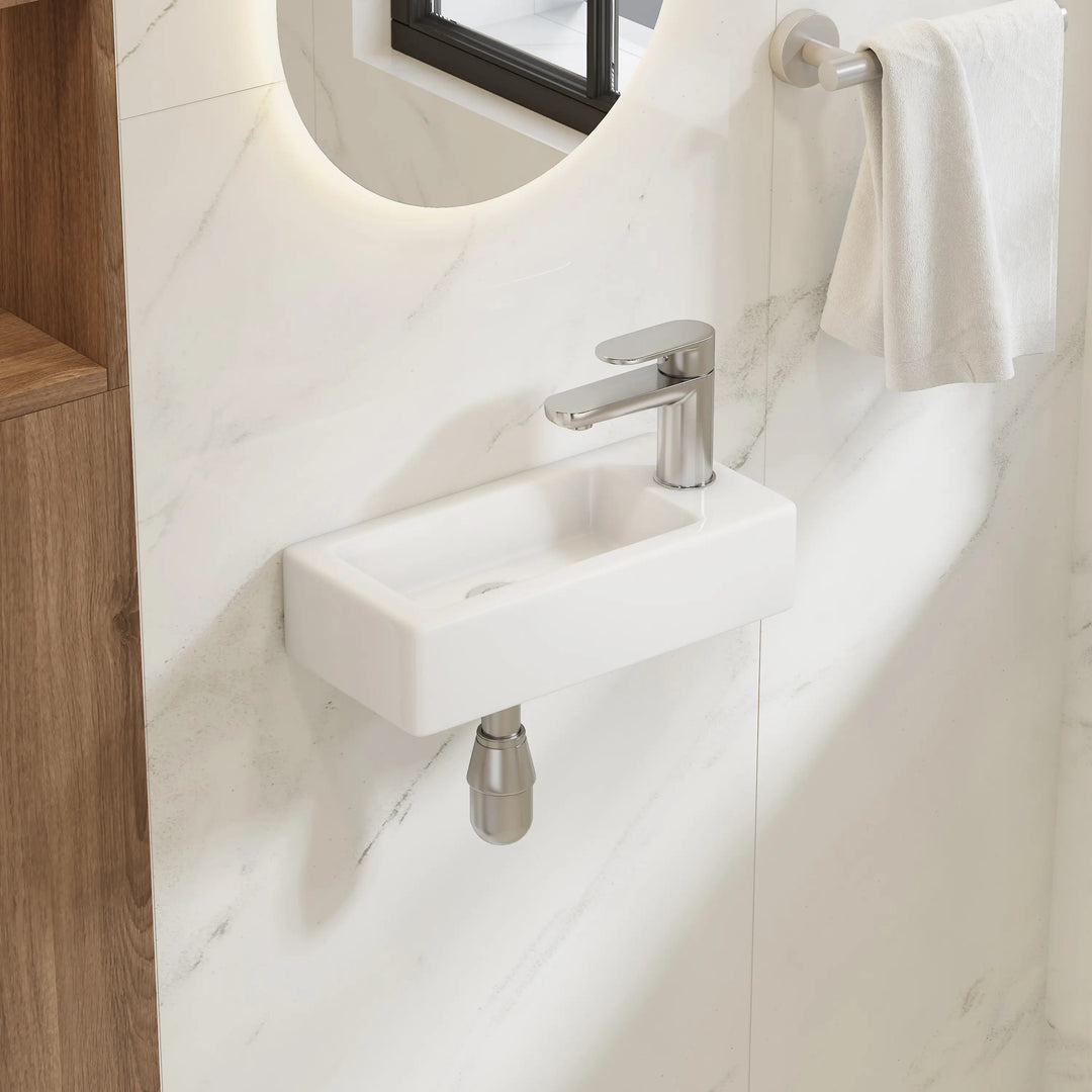 Eridanus 14.5" Compact Wall-Mount Sink – Rectangular Ceramic Basin, White