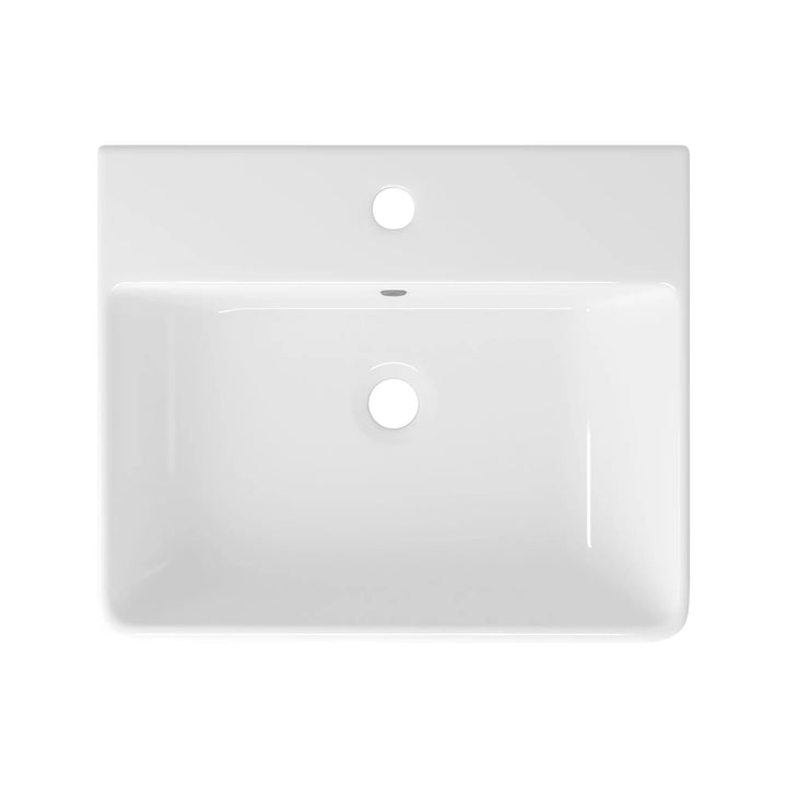White rectangular ceramic sink with single faucet hole.