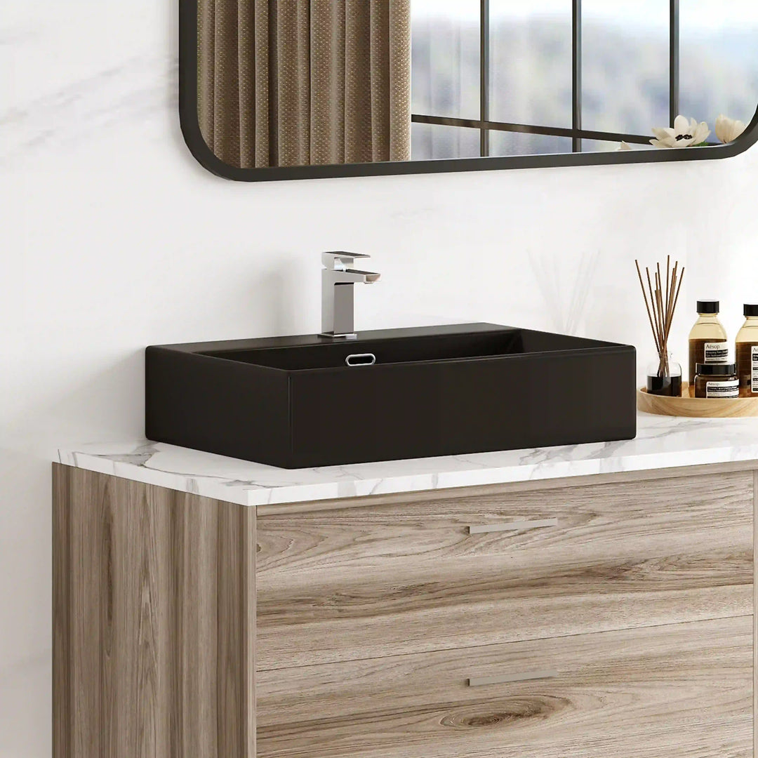 Turner 24" Rectangular Vessel Vitreous China Wall Mount Bathroom Sink with Overflow, Multiple Colors