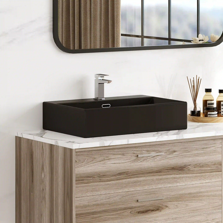 Turner 24" Rectangular Vessel Vitreous China Wall Mount Bathroom Sink with Overflow, Multiple Colors