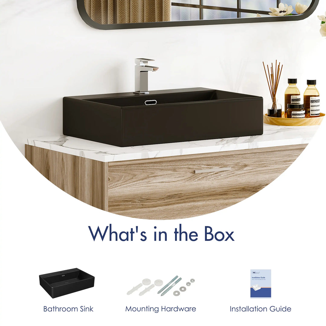 Turner 24" Rectangular Vessel Vitreous China Wall Mount Bathroom Sink with Overflow, Multiple Colors