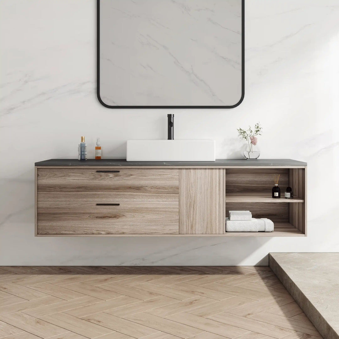 Turner 24" Rectangular Vessel Vitreous China Wall Mount Bathroom Sink with Overflow, Multiple Colors
