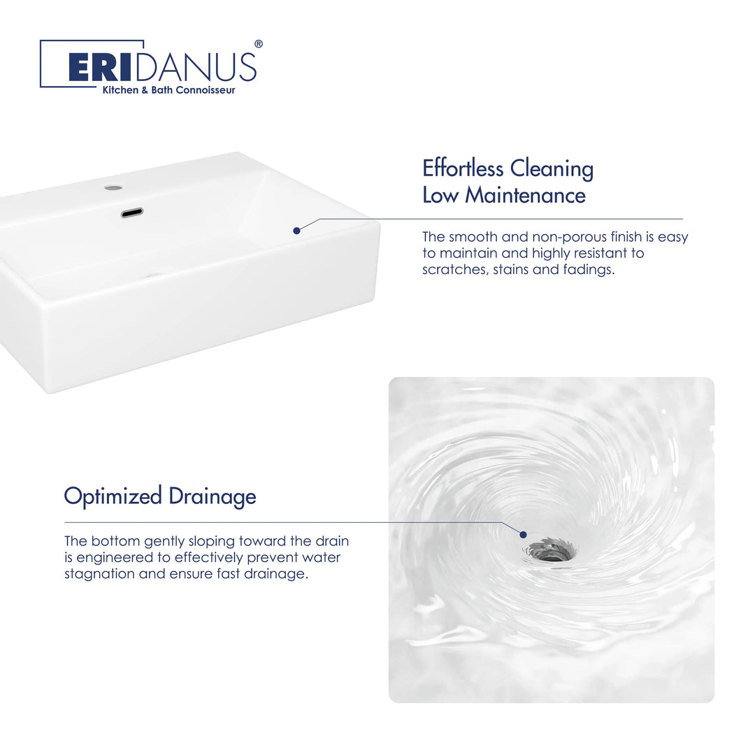 Turner 24" Rectangular Vessel Vitreous China Wall Mount Bathroom Sink with Overflow, Multiple Colors