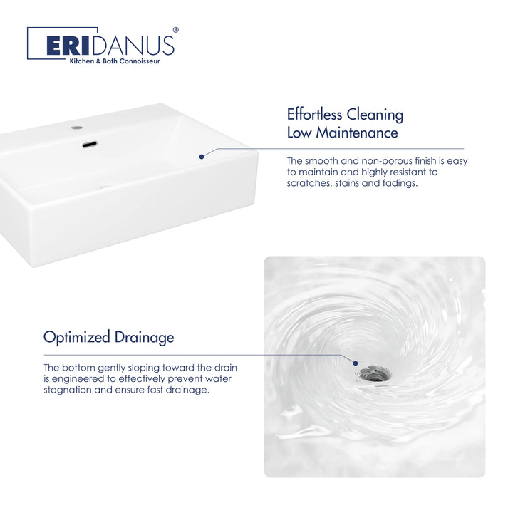 Turner 24" Rectangular Vessel Vitreous China Wall Mount Bathroom Sink with Overflow, Multiple Colors