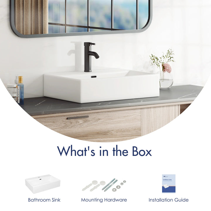 Turner 24" Rectangular Vessel Vitreous China Wall Mount Bathroom Sink with Overflow, Multiple Colors