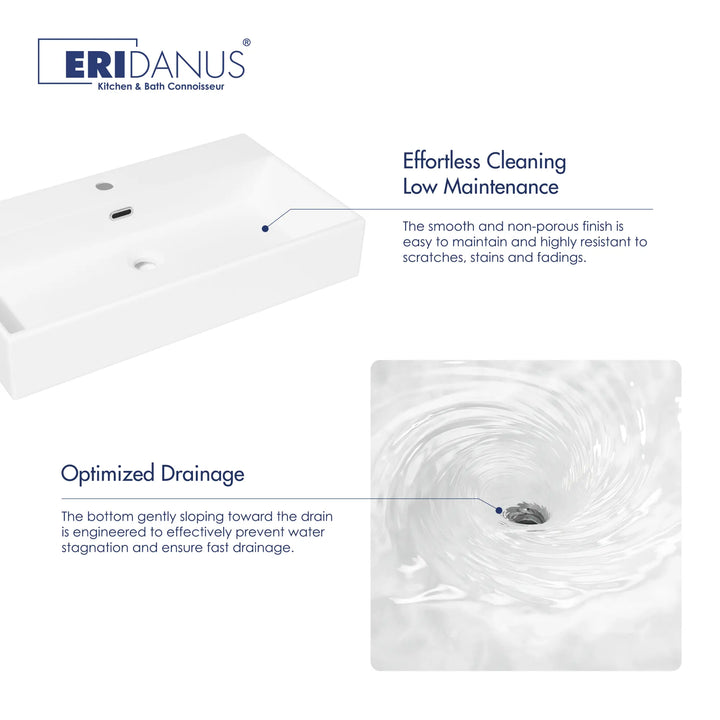 White rectangular sink with easy-clean surface and fast drainage