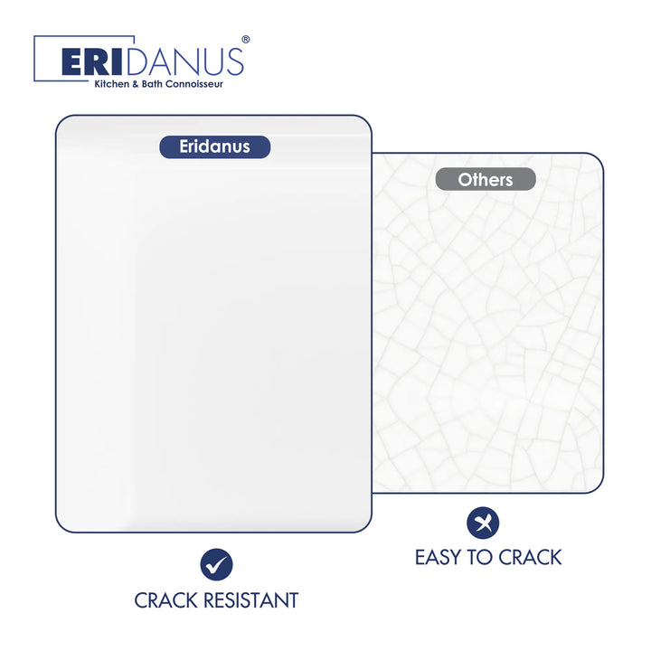 Crack-resistant vitreous china sink surface vs cracked competitor