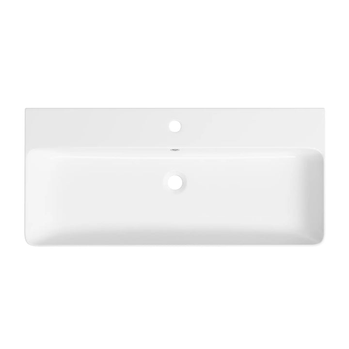 White rectangular ceramic sink with overflow and single faucet hole