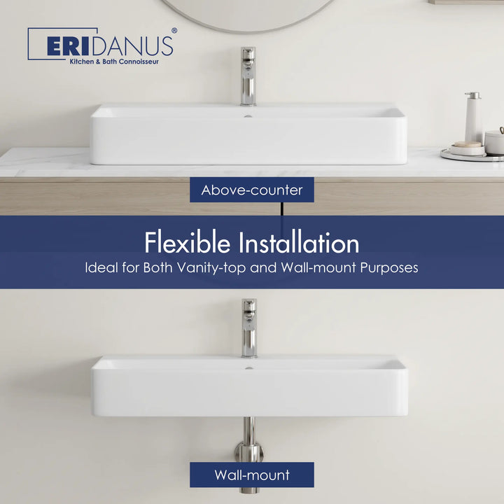 White rectangular ceramic sink for above-counter or wall-mount use