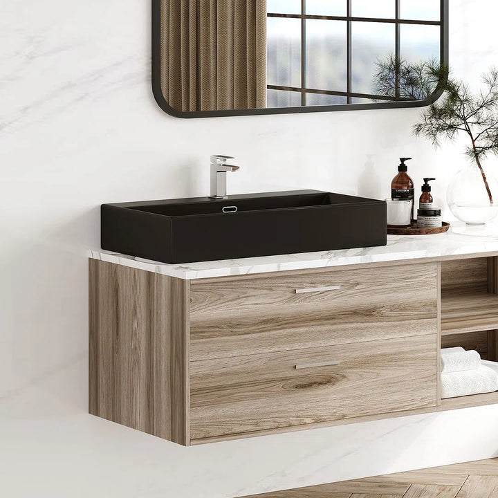 Matte black rectangular vitreous china vessel sink
