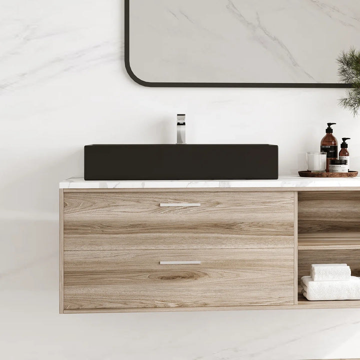 Matte black rectangular vitreous china vessel sink