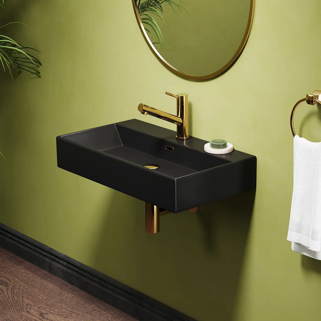 Matte black rectangular wall-mount vitreous china sink