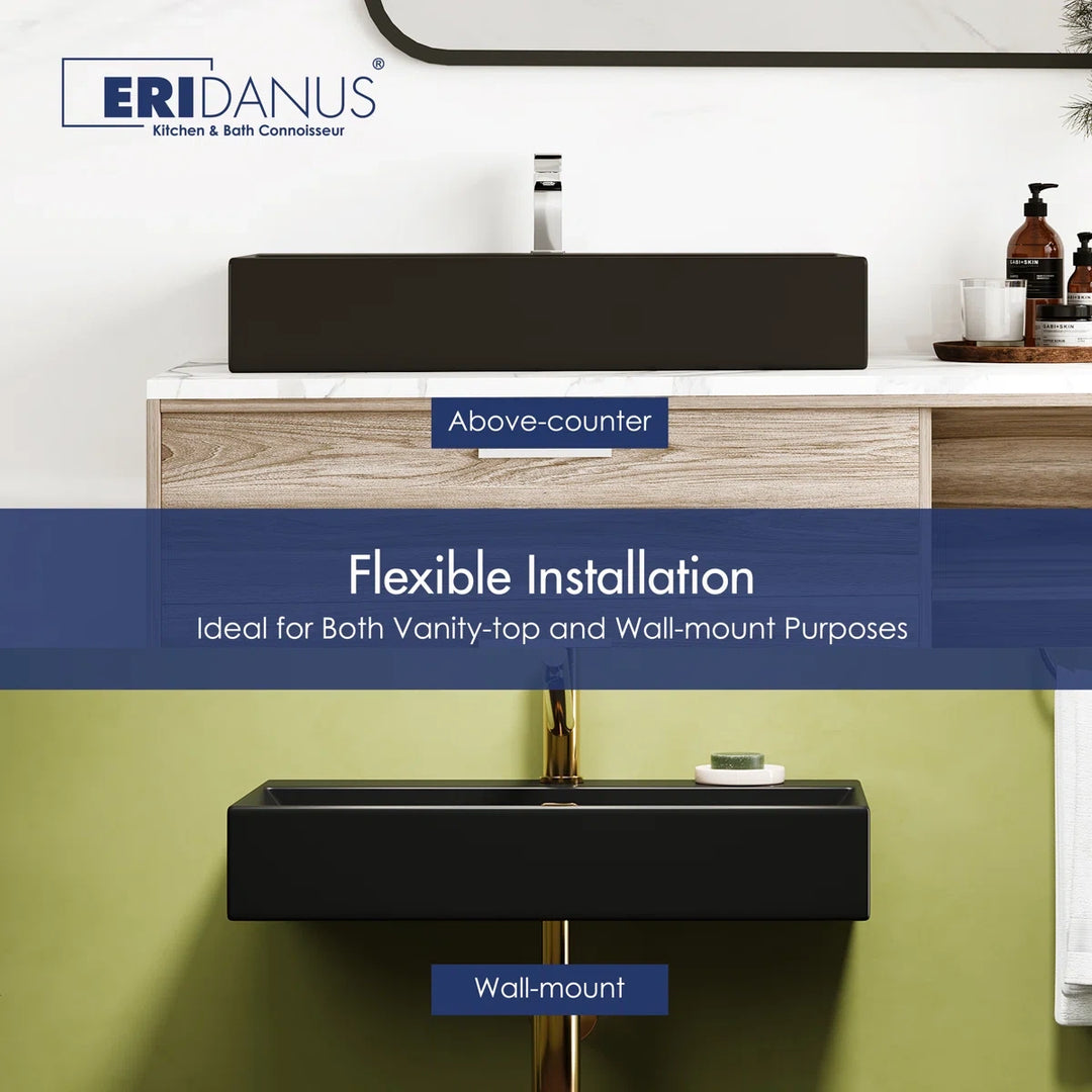 Matte black sink for vessel and wall-mount installation