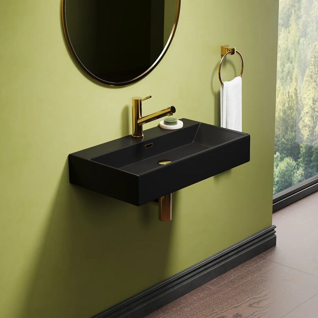 Matte black rectangular wall-mount vitreous china sink