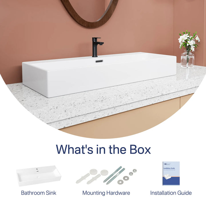 40-inch white ceramic sink with mounting hardware
