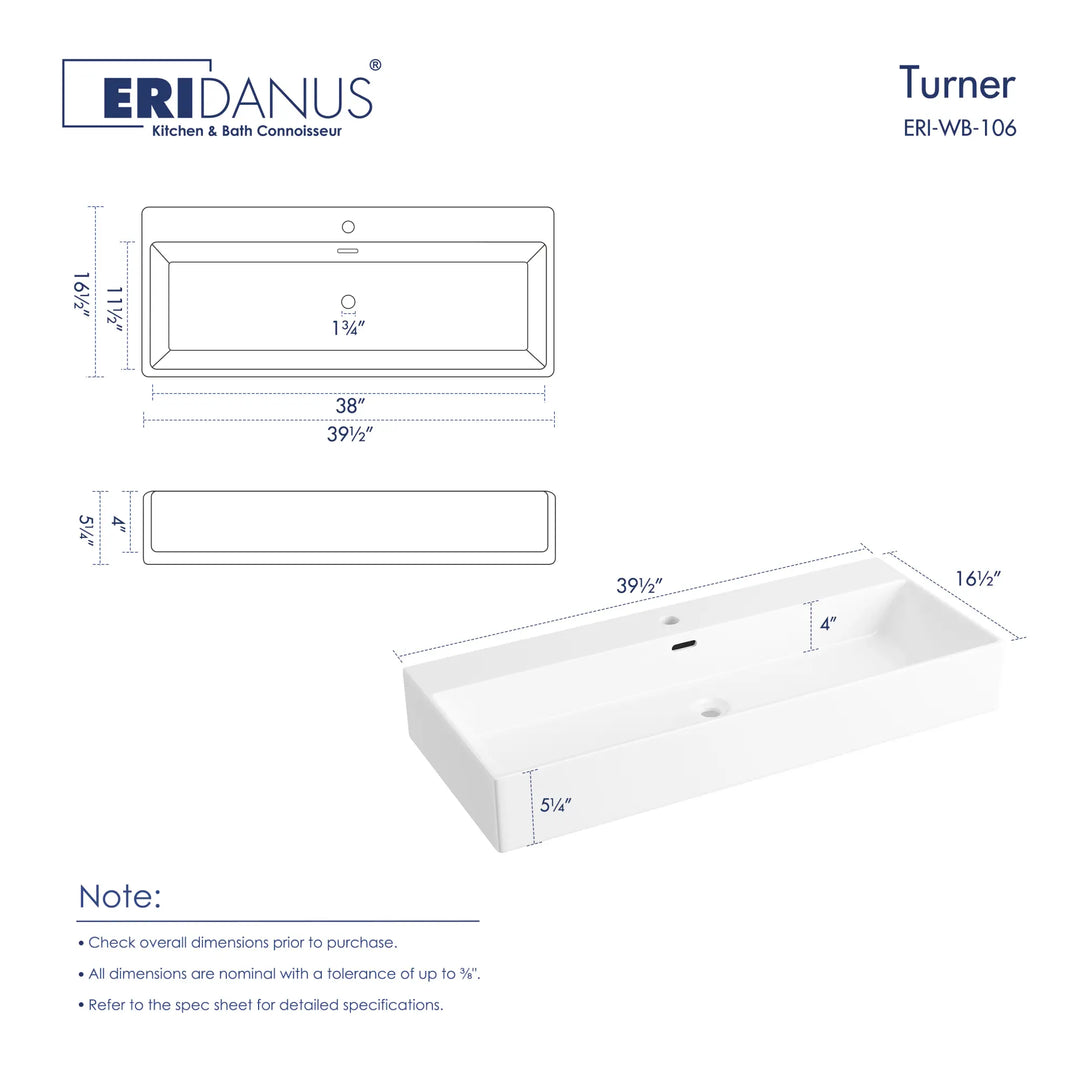 40-inch white ceramic rectangular sink dimension chart