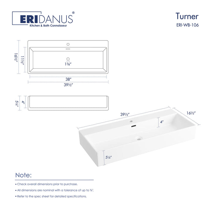 40-inch white ceramic rectangular sink dimension chart