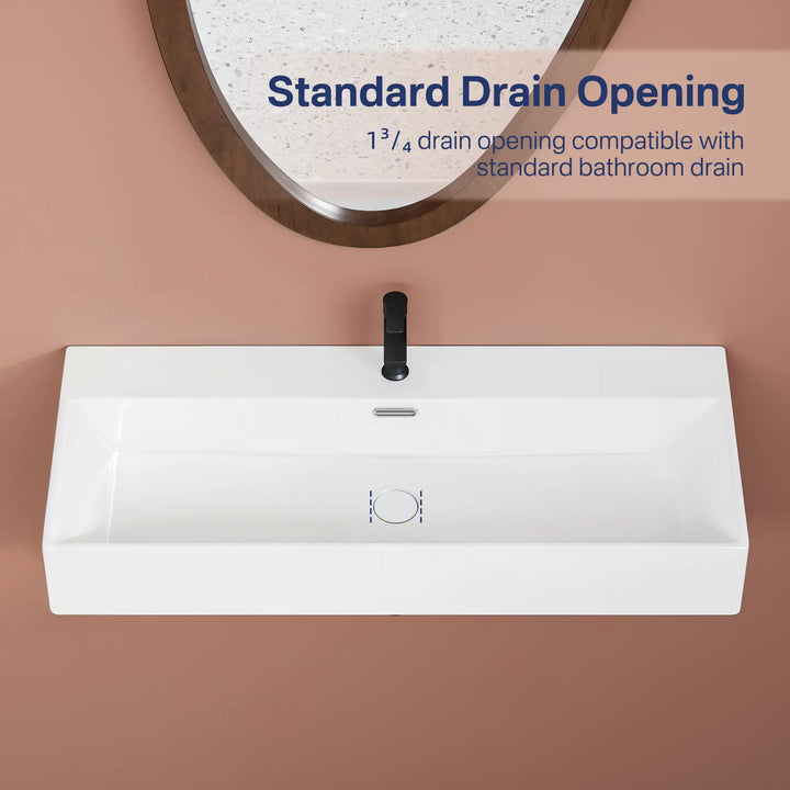 White ceramic sink with 1.75-inch standard drain opening